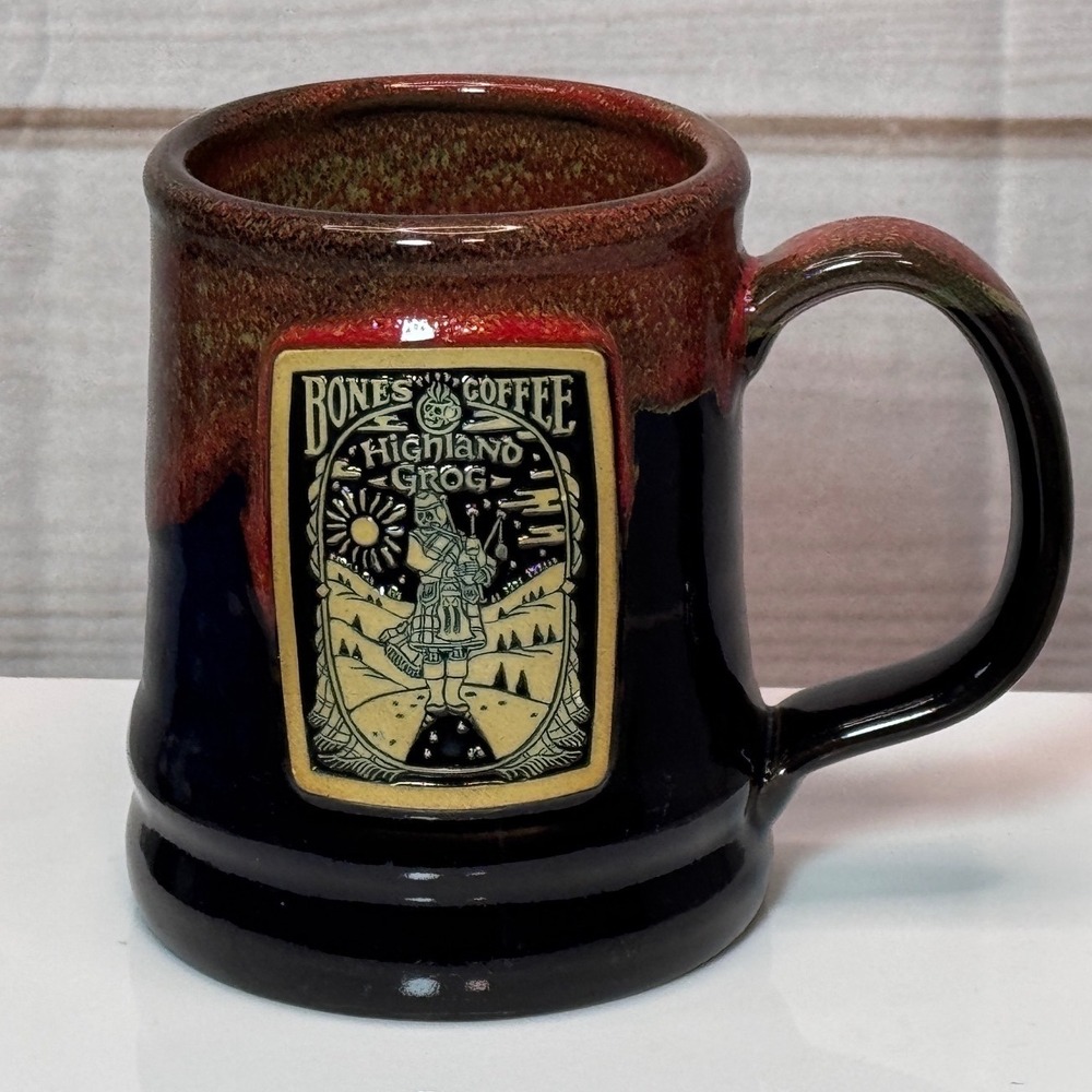 Bones Coffee Highland Grog Deneen Pottery Mug 2021 Handmade Black Red Glaze USA‎